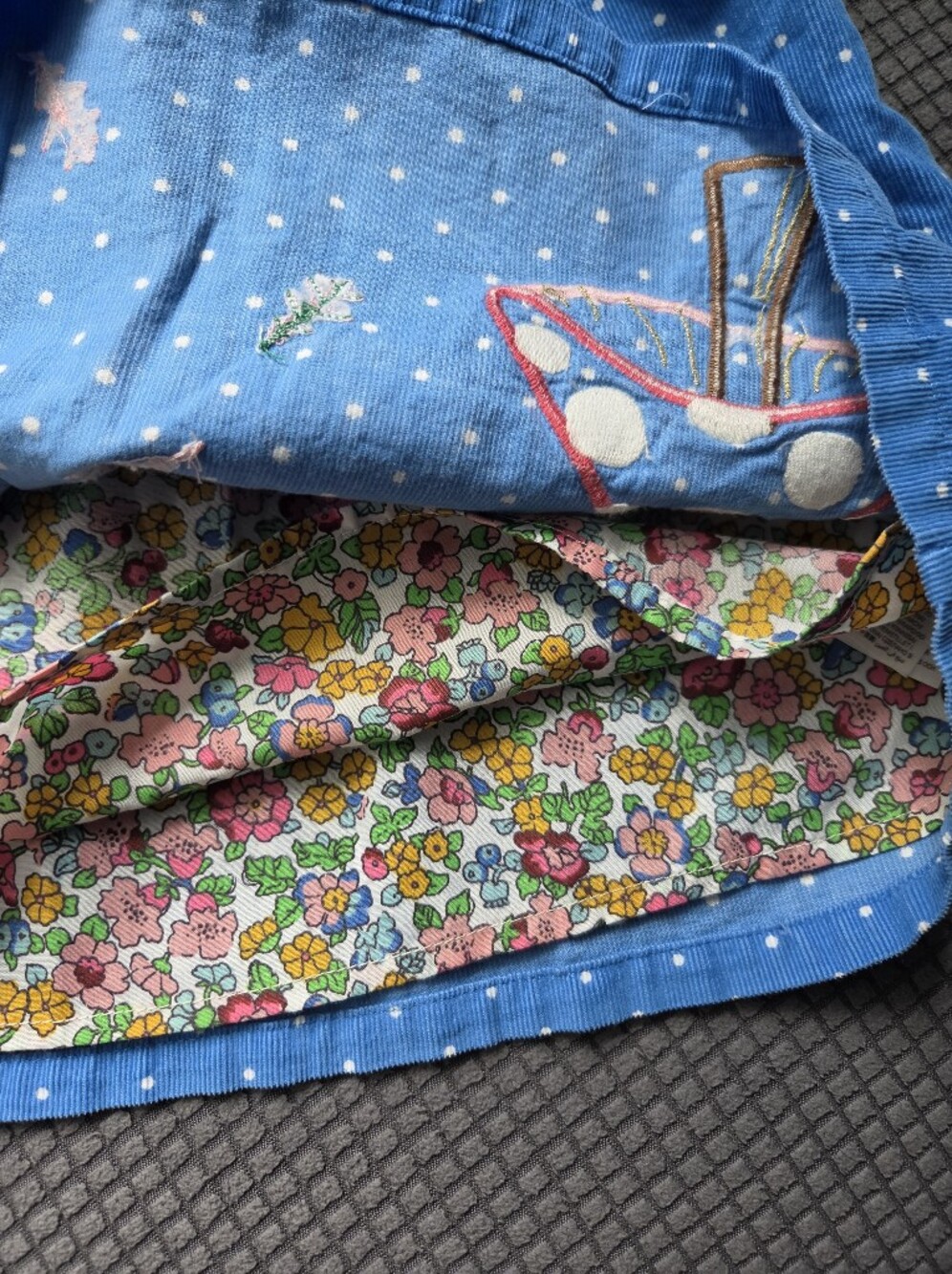Baby Boden Blue Polka Dot Corduroy Bunny Appliqué Dress 18-24M - Picture 5 of 9